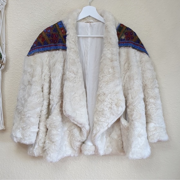 Free People Patched In Prine Beaded Furry Coat Small - Picture 4 of 10